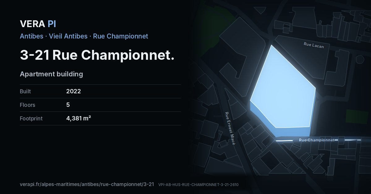 The VERA PI card for 3-21 Rue Championnet