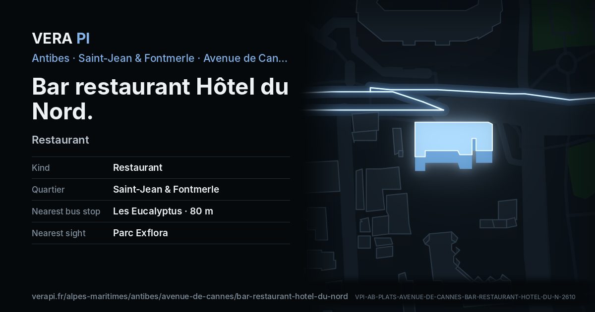 The VERA PI card for Bar restaurant Hôtel du Nord