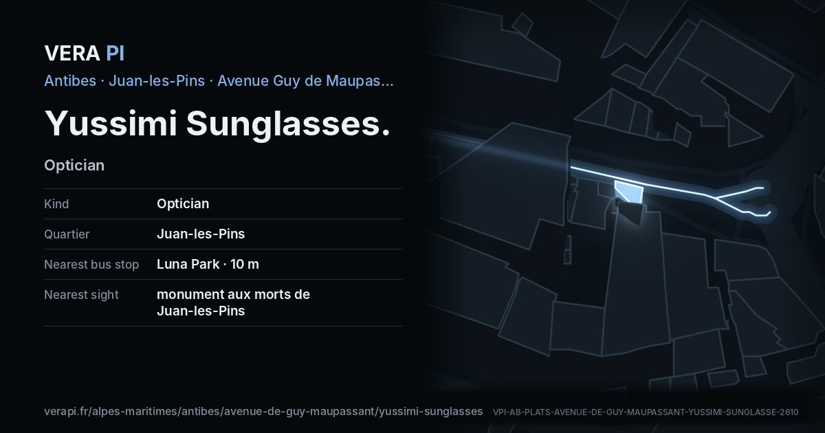 The VERA PI card for Yussimi Sunglasses