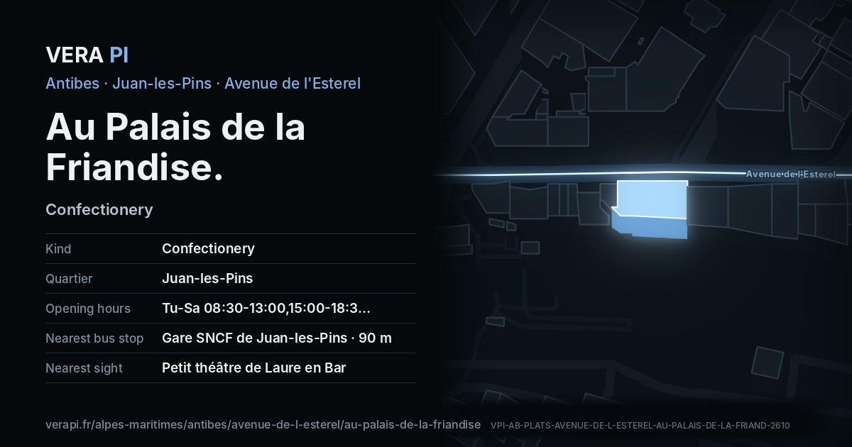 The VERA PI card for Au Palais de la Friandise
