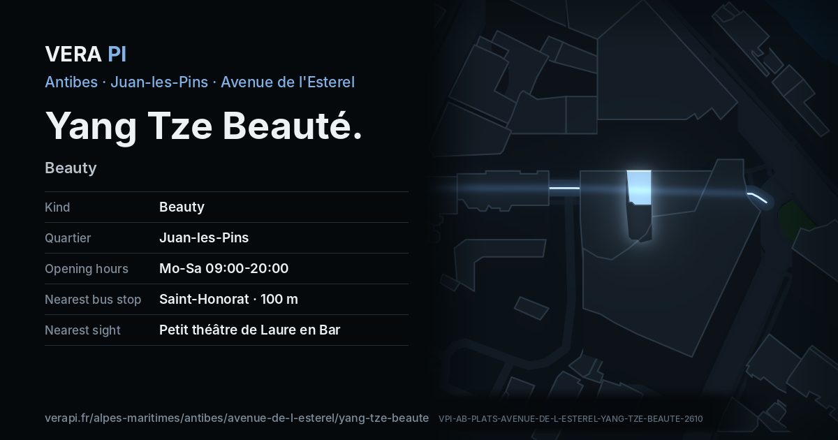 The VERA PI card for Yang Tze Beauté