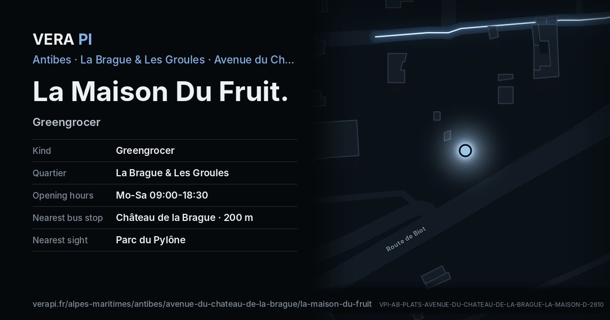 The VERA PI card for La Maison Du Fruit