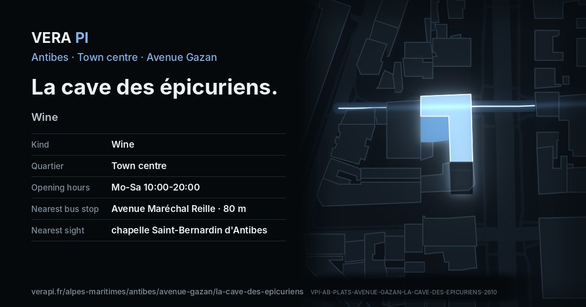 The VERA PI card for La cave des épicuriens