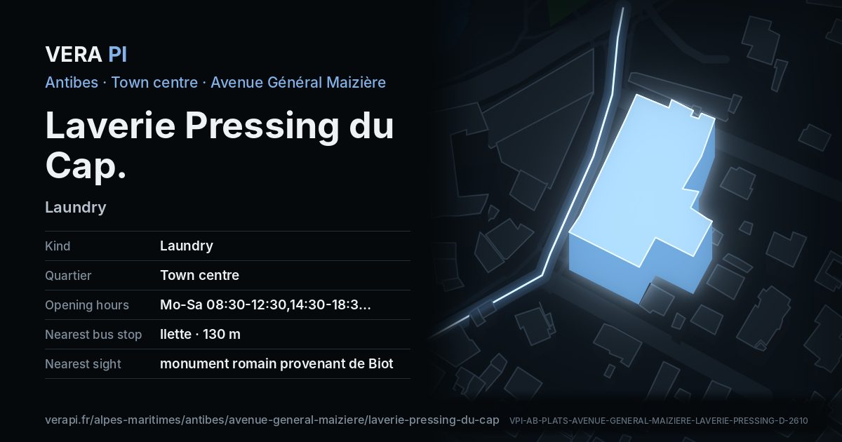 The VERA PI card for Laverie Pressing du Cap
