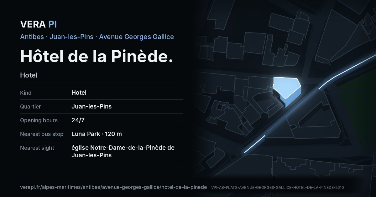 The VERA PI card for Hôtel de la Pinède