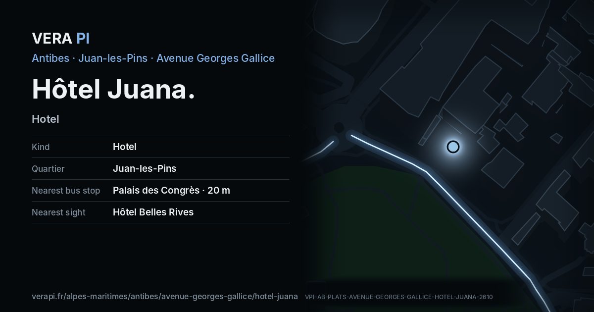 The VERA PI card for Hôtel Juana