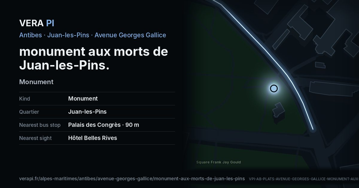 The VERA PI card for monument aux morts de Juan-les-Pins