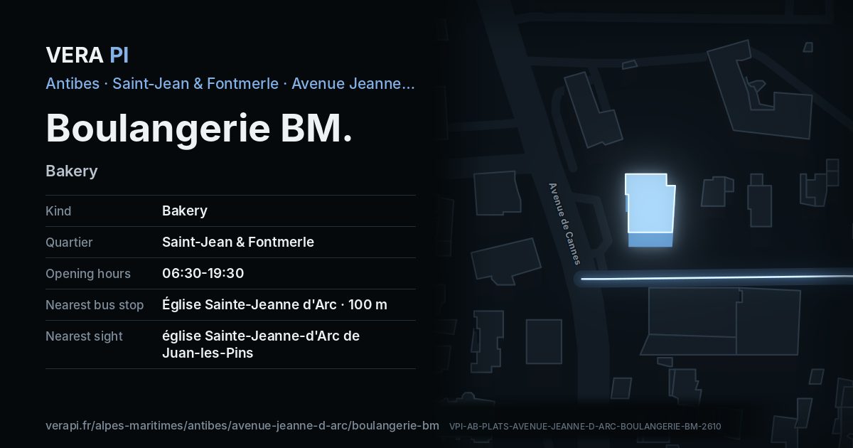 The VERA PI card for Boulangerie BM