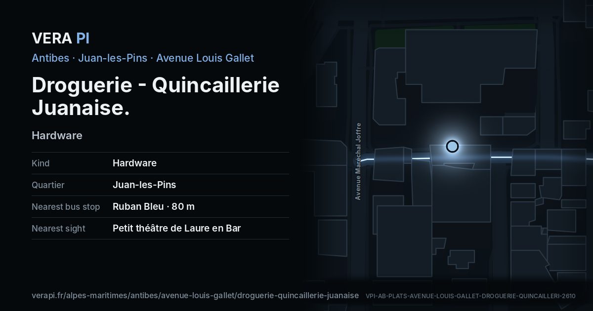 The VERA PI card for Droguerie - Quincaillerie Juanaise