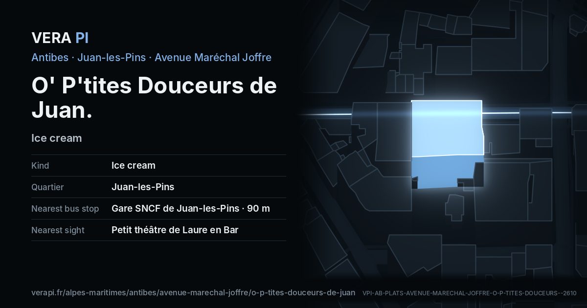 The VERA PI card for O' P'tites Douceurs de Juan