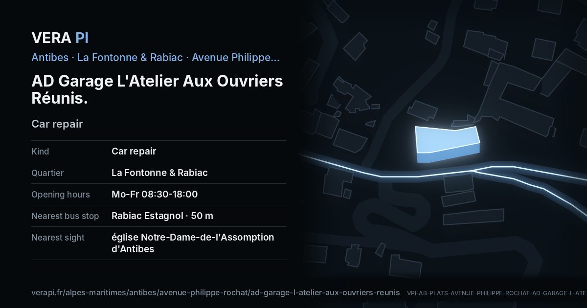 The VERA PI card for AD Garage L'Atelier Aux Ouvriers Réunis