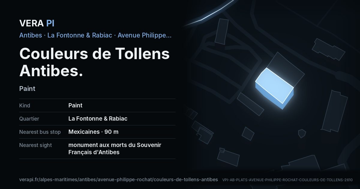 The VERA PI card for Couleurs de Tollens Antibes