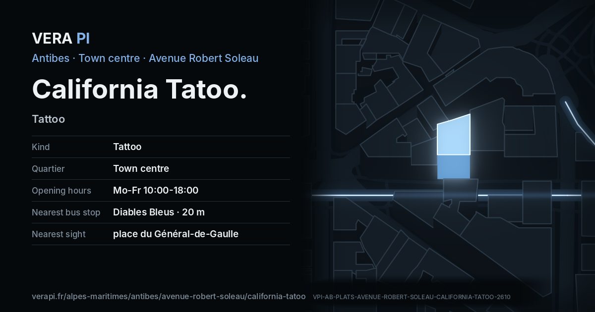 The VERA PI card for California Tatoo