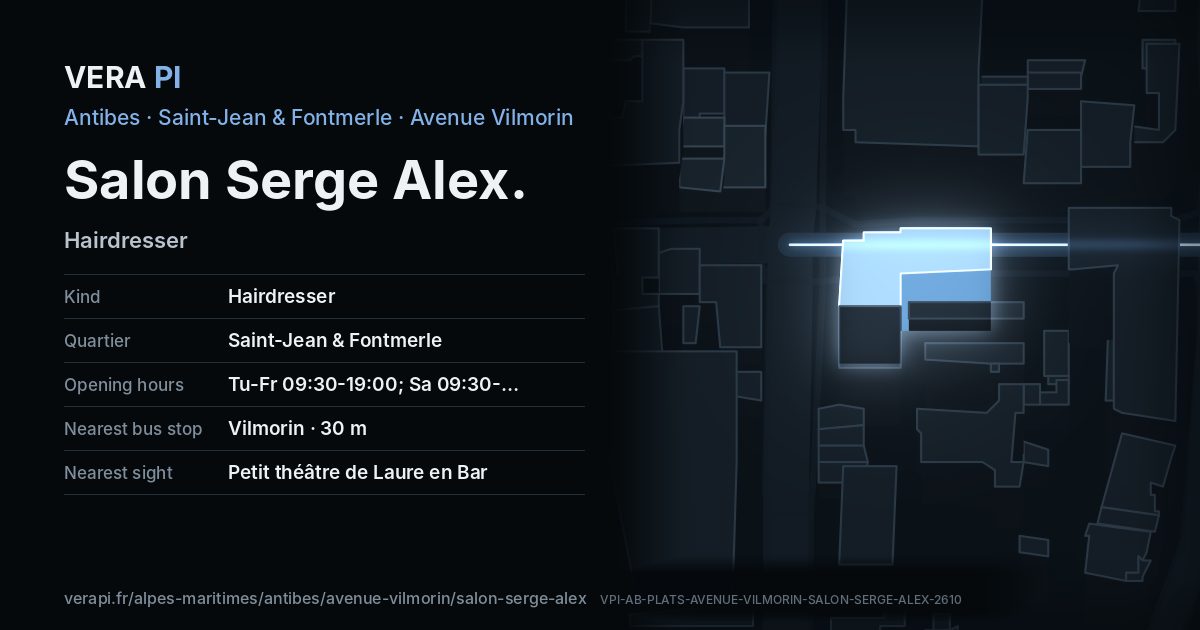 The VERA PI card for Salon Serge Alex