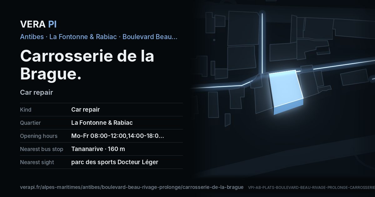 The VERA PI card for Carrosserie de la Brague