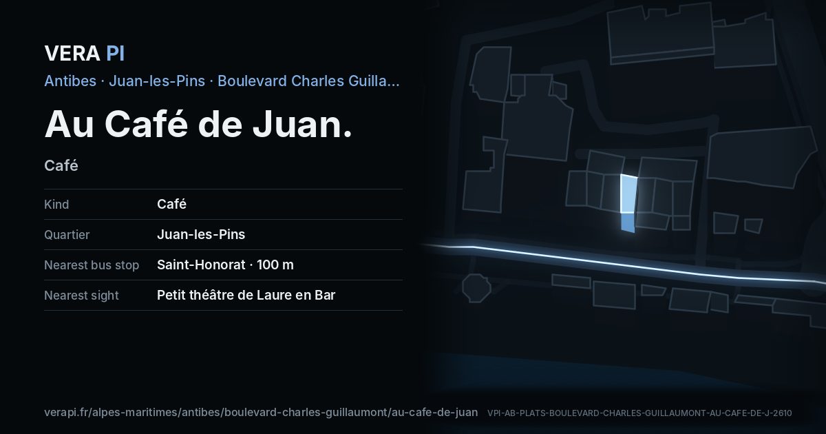 The VERA PI card for Au Café de Juan