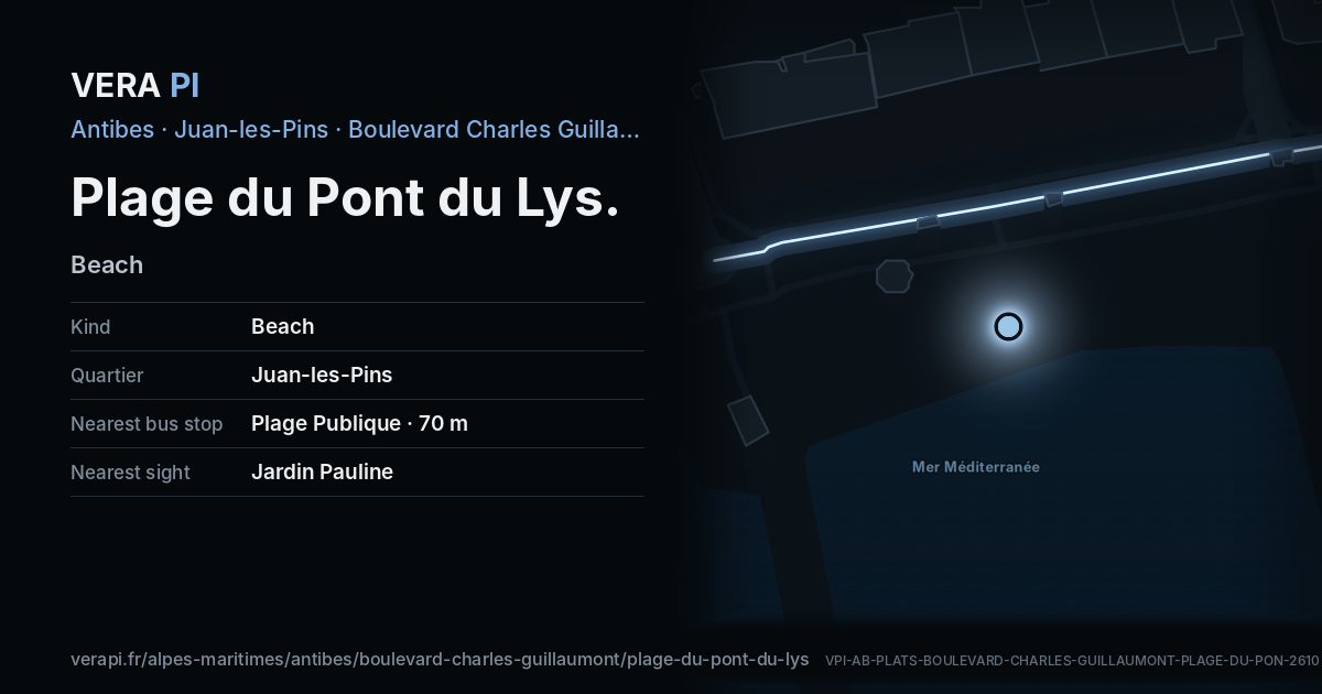 The VERA PI card for Plage du Pont du Lys