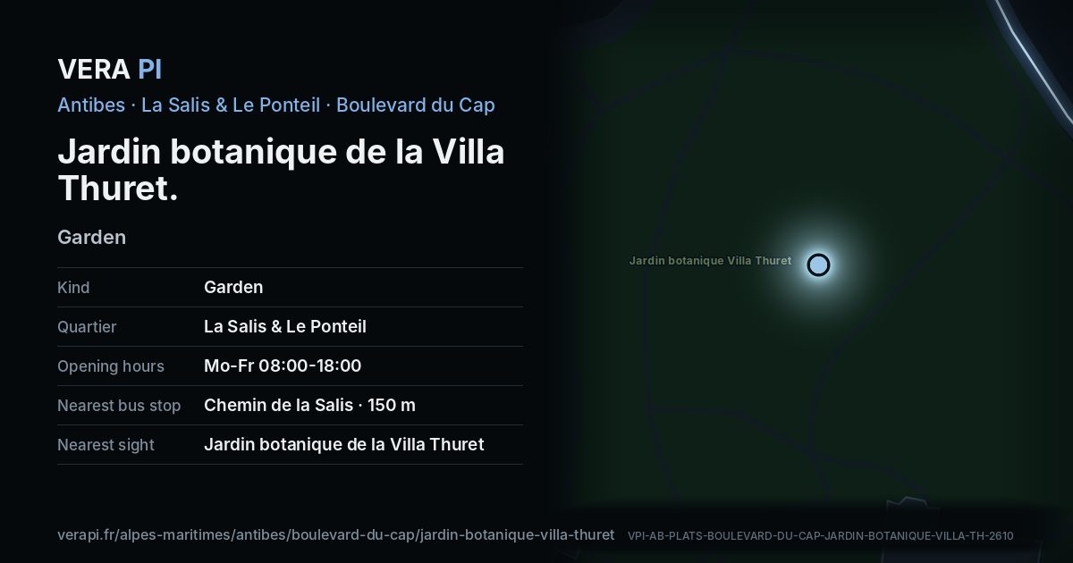 The VERA PI card for Jardin botanique de la Villa Thuret