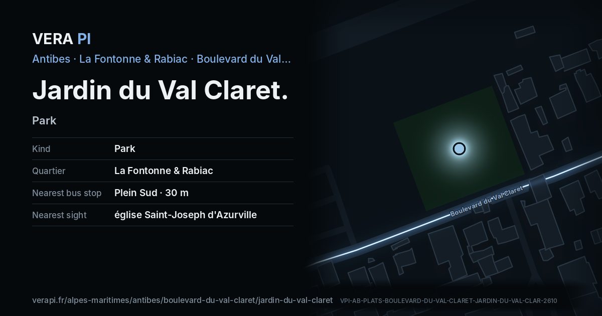 The VERA PI card for Jardin du Val Claret