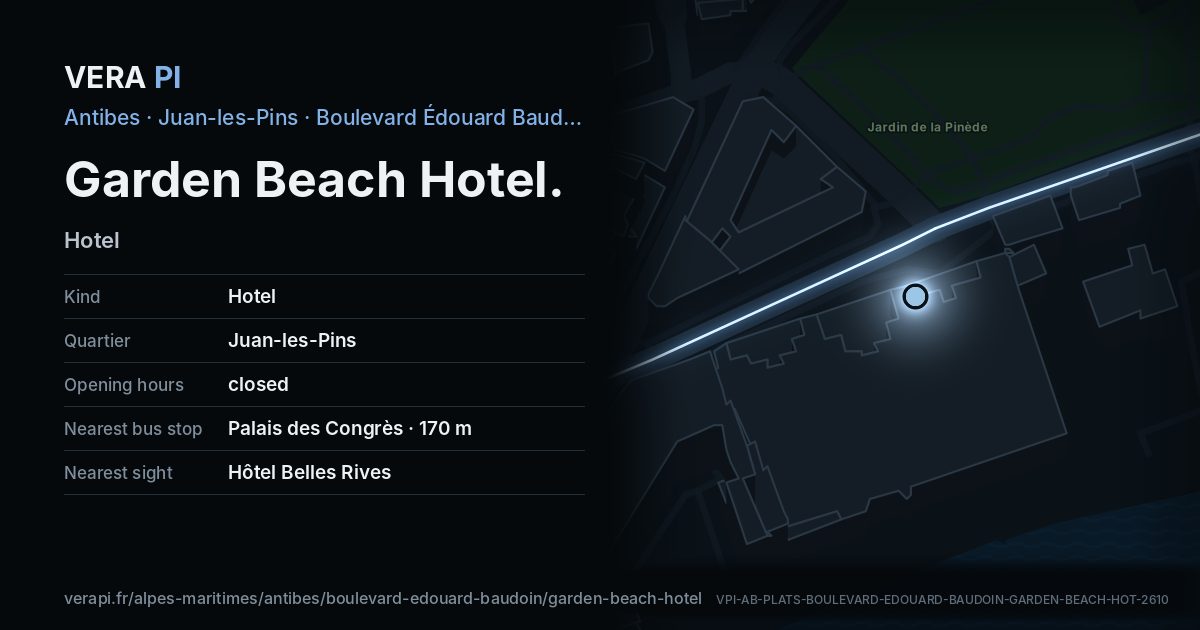 The VERA PI card for Garden Beach Hotel