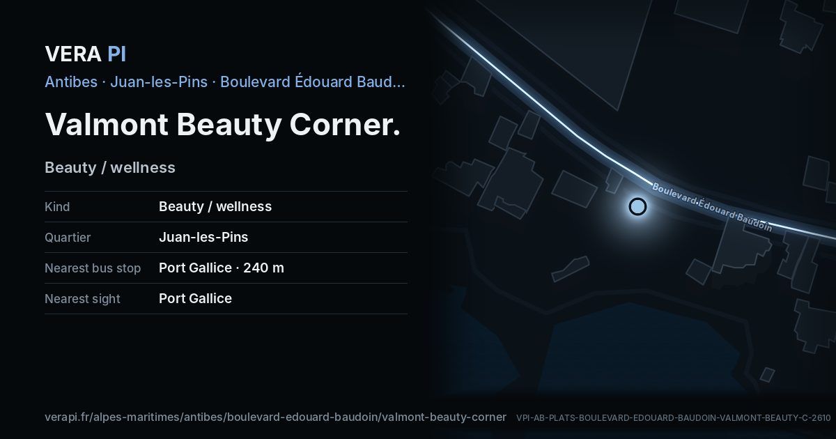 The VERA PI card for Valmont Beauty Corner