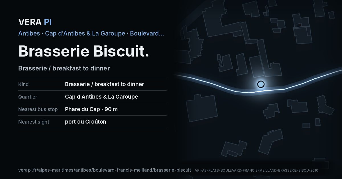 The VERA PI card for Brasserie Biscuit