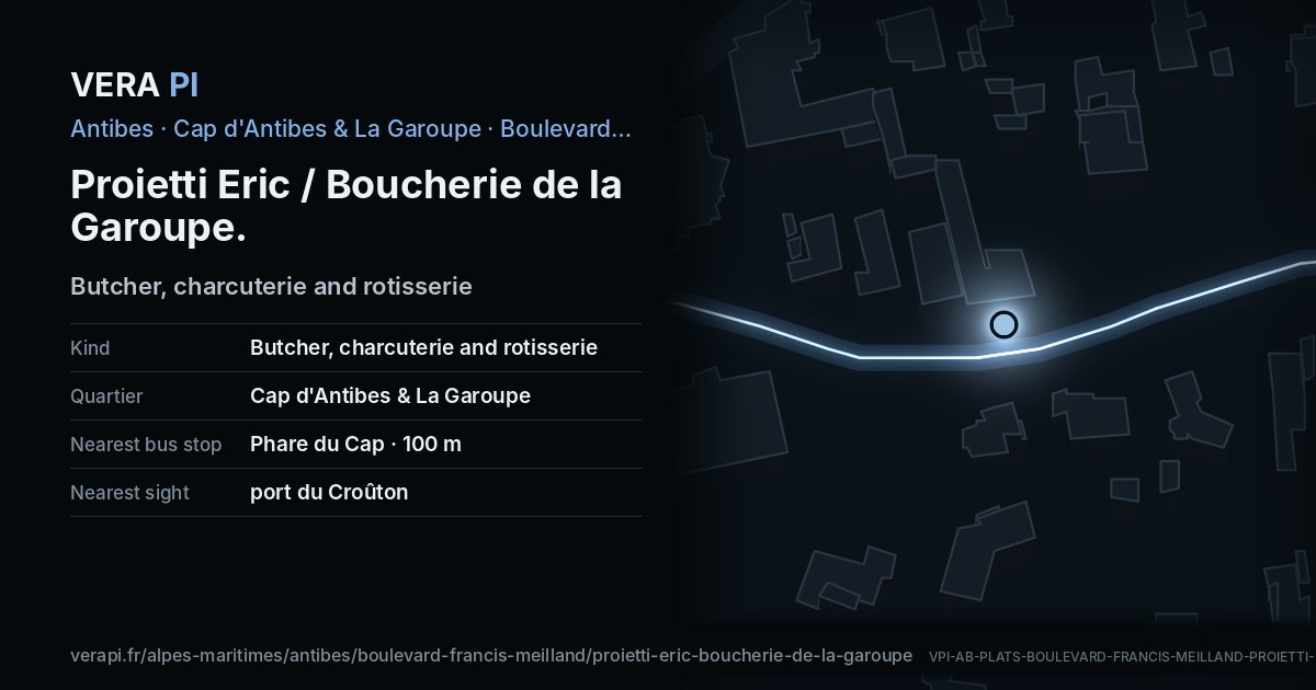 The VERA PI card for Proietti Eric / Boucherie de la Garoupe