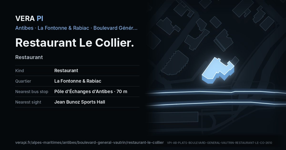 The VERA PI card for Restaurant Le Collier