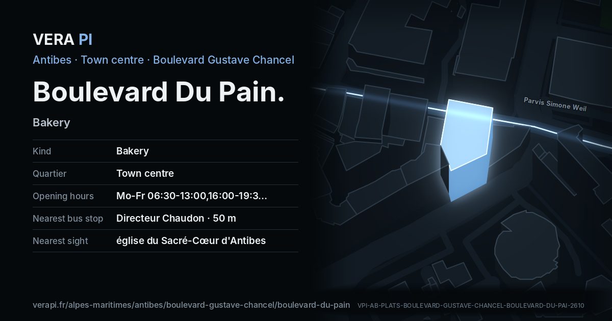The VERA PI card for Boulevard Du Pain