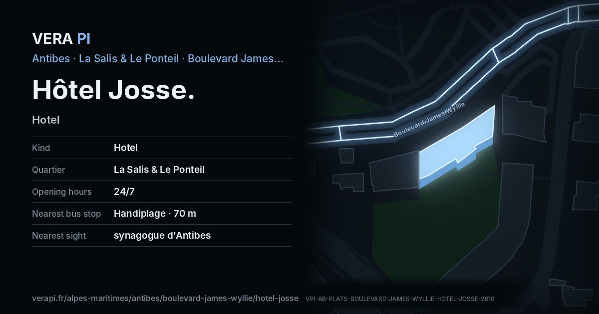 The VERA PI card for Hôtel Josse