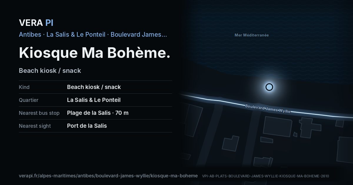 The VERA PI card for Kiosque Ma Bohème