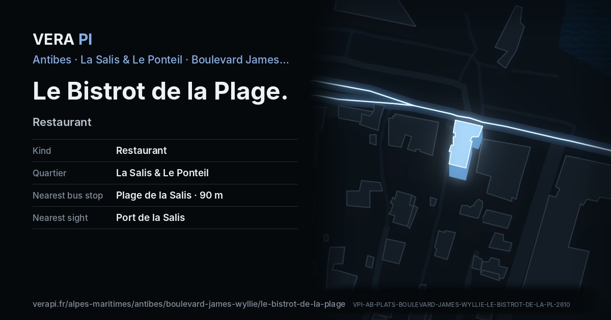 The VERA PI card for Le Bistrot de la Plage