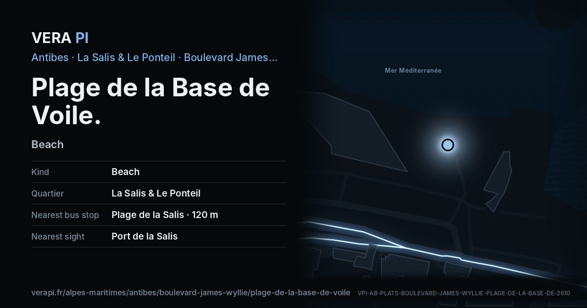 The VERA PI card for Plage de la Base de Voile