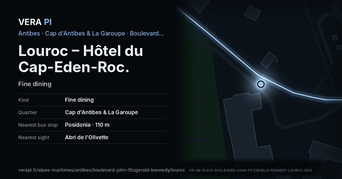 The VERA PI card for Louroc – Hôtel du Cap-Eden-Roc