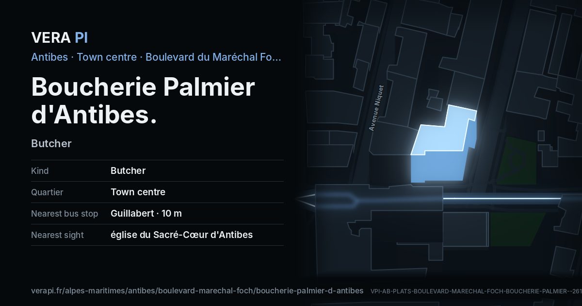 The VERA PI card for Boucherie Palmier d'Antibes