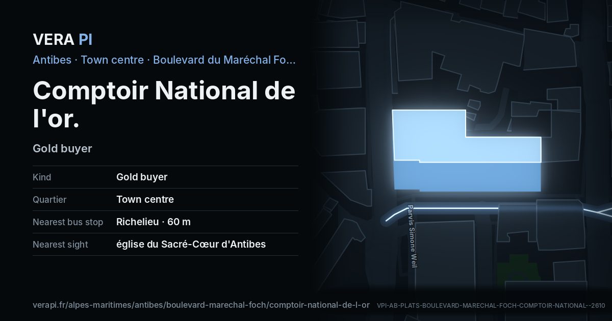 The VERA PI card for Comptoir National de l'or