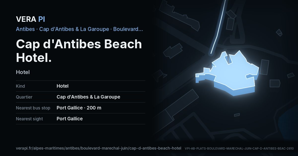 The VERA PI card for Cap d'Antibes Beach Hotel