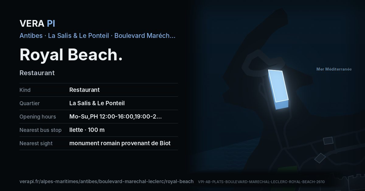 The VERA PI card for Royal Beach