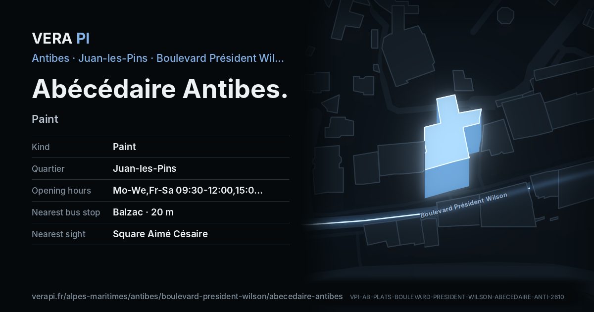 The VERA PI card for Abécédaire Antibes