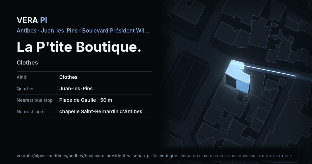 The VERA PI card for La P'tite Boutique