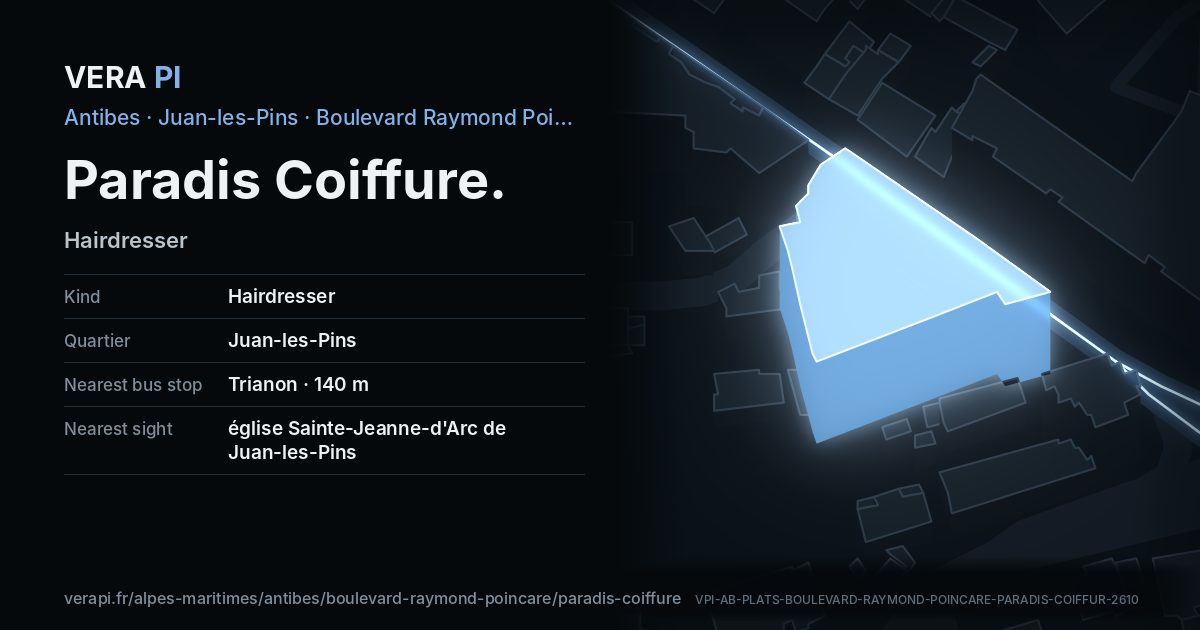 The VERA PI card for Paradis Coiffure