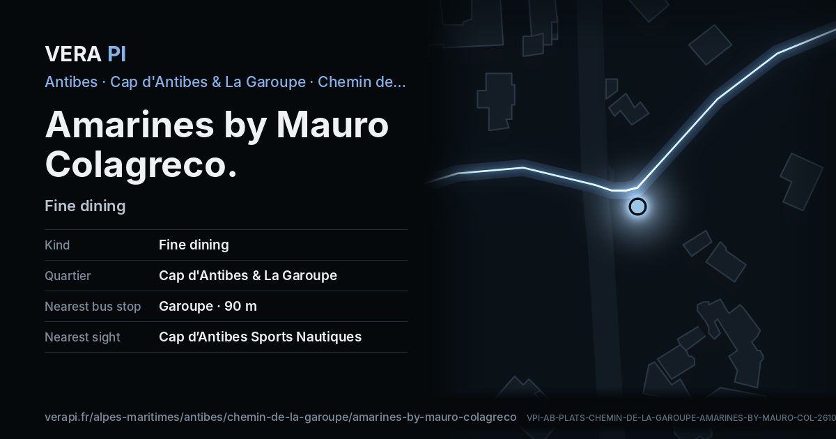 The VERA PI card for Amarines by Mauro Colagreco