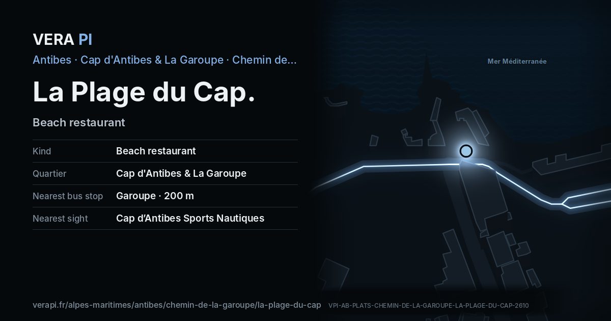 The VERA PI card for La Plage du Cap