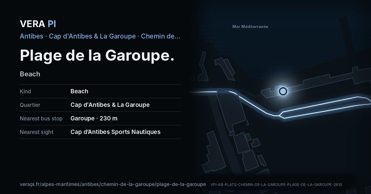 The VERA PI card for Plage de la Garoupe