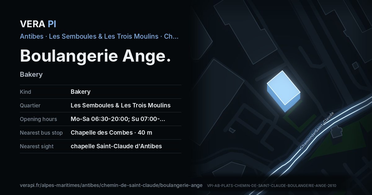 The VERA PI card for Boulangerie Ange