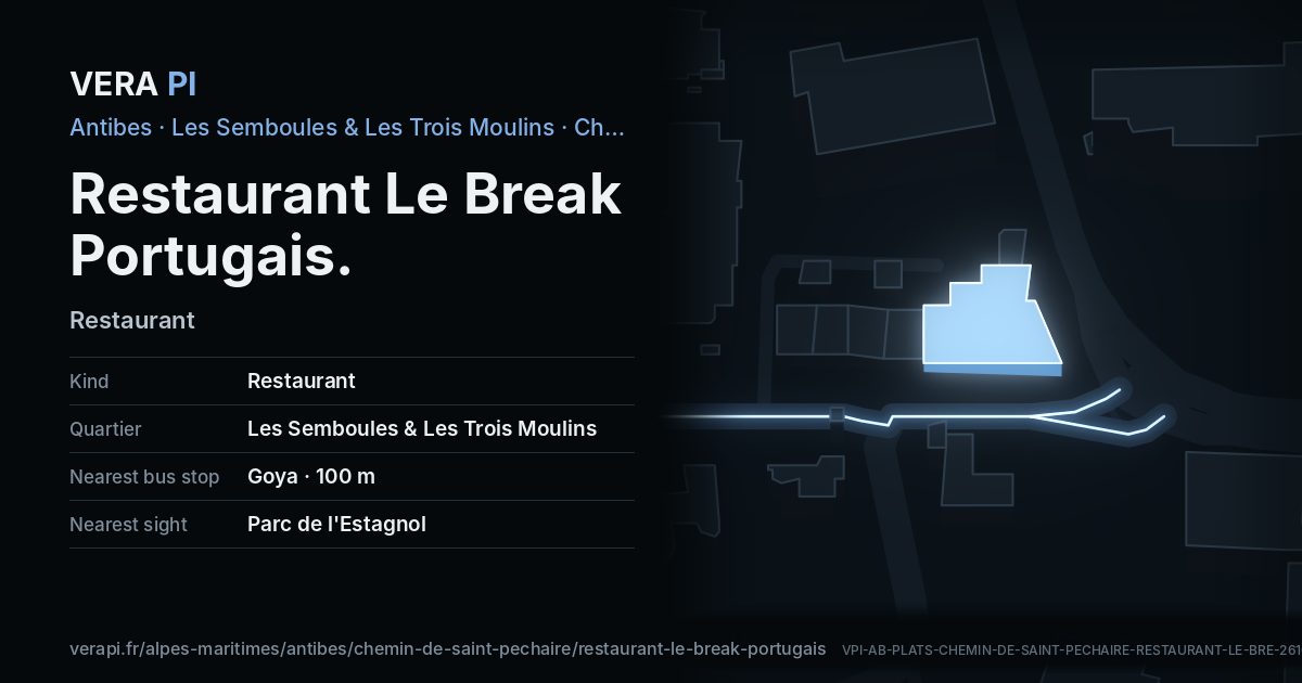 The VERA PI card for Restaurant Le Break Portugais