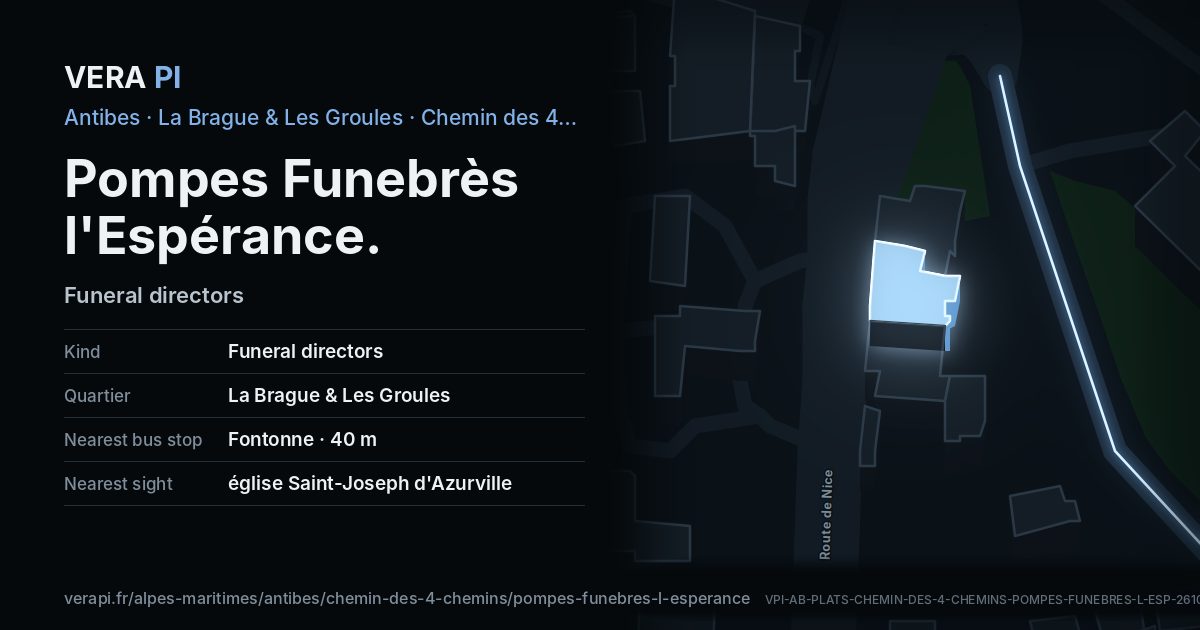 The VERA PI card for Pompes Funebrès l'Espérance