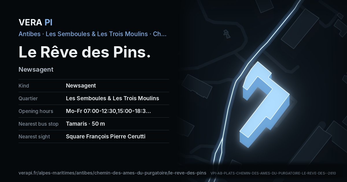 The VERA PI card for Le Rêve des Pins