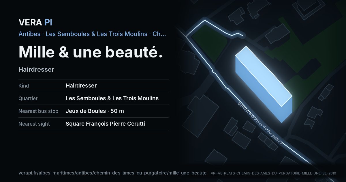 The VERA PI card for Mille & une beauté