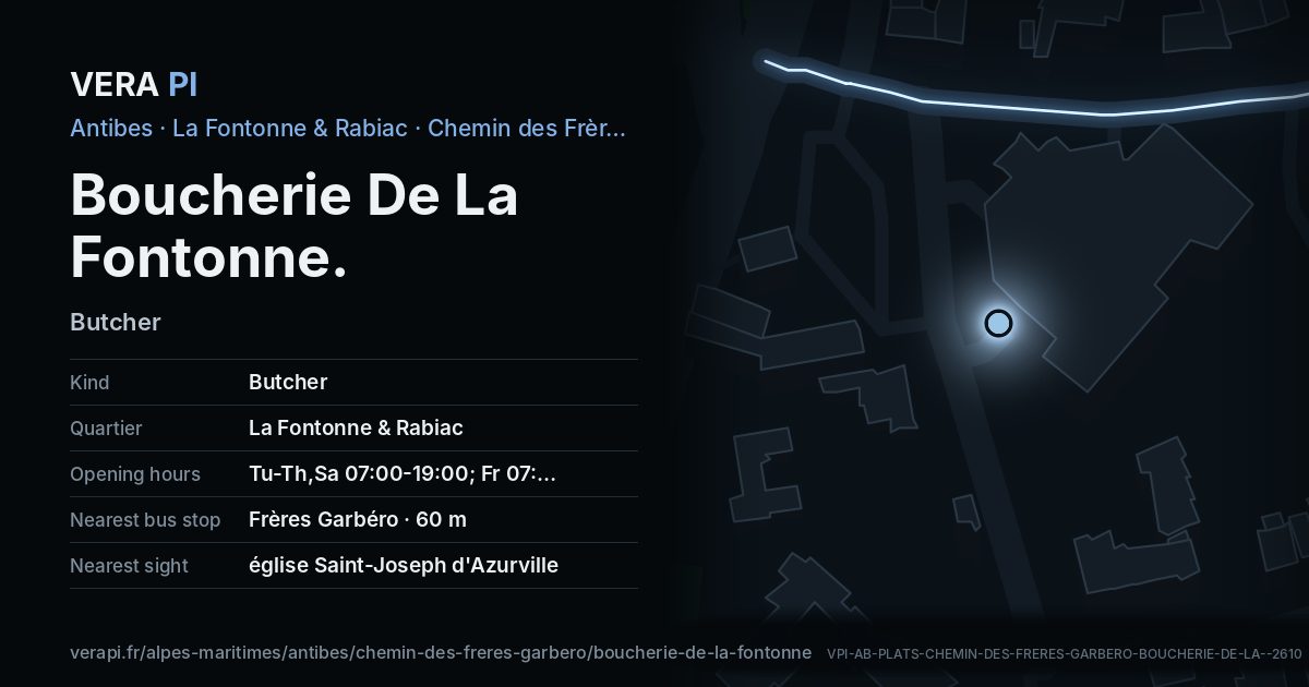 The VERA PI card for Boucherie De La Fontonne